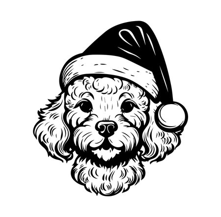 Adorable illustration of a dog wearing a Santa hat, perfect for holiday themes, greetings, or festive decorations, spreading joy and cheer.のイラスト素材