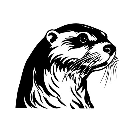 This artistic portrayal of an otter showcases intricate details and expressive features. The black and white design emphasizes the creature's elegance and charm, making it perfect for various creative projects.のイラスト素材