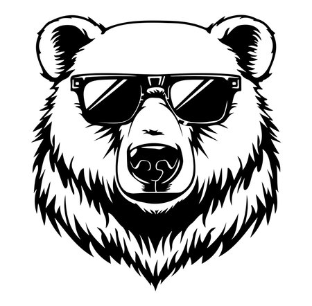 This stylish graphic features a bear wearing sunglasses, perfect for trendy designs. Ideal for apparel, posters, or any creative project needing a fun touch.のイラスト素材