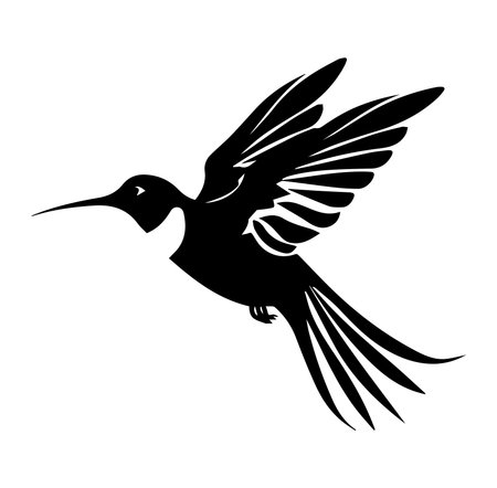 This elegant silhouette of a hummingbird in flight captures the beauty and grace of nature. Perfect for decorators and designers seeking a striking visual element.のイラスト素材