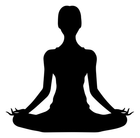 A serene silhouette of a person meditating, embodying calmness and mindfulness. Perfect for wellness and relaxation themes, promoting mental health and tranquility.のイラスト素材