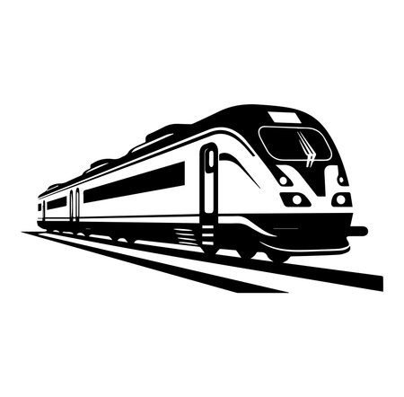 This striking illustration features a sleek train in black and white, symbolizing speed and modern transportation. Ideal for design projects or travel themes.のイラスト素材