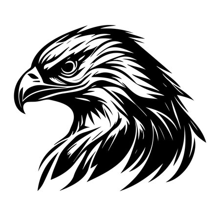 This striking illustration features a black eagle head, showcasing intricate feather details and a fierce expression, perfect for various artistic and design projects.のイラスト素材