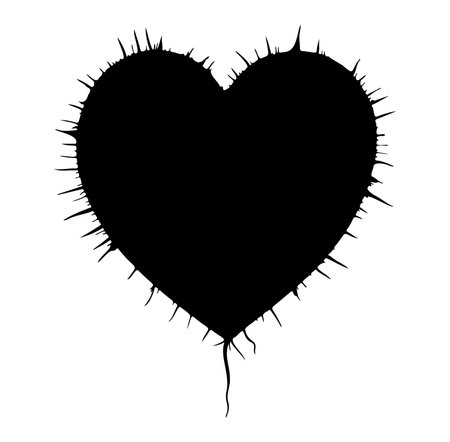 A striking black heart shape with spiky edges set against a white background. This graphic symbolizes love and emotion with an edgy, artistic flair. Perfect for creative projects.のイラスト素材