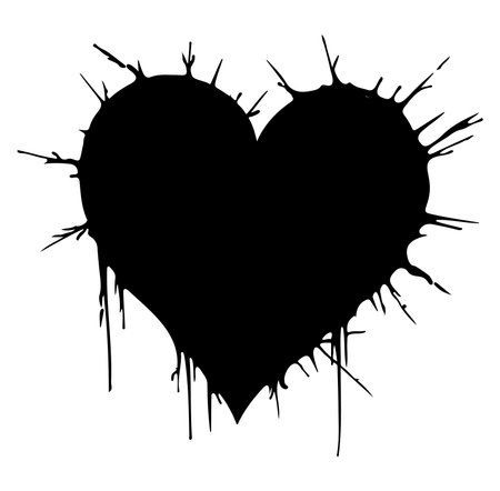 A striking black heart silhouette featuring a dynamic dripping paint effect, perfect for conveying emotion, love, and artistic expression in various design projects.のイラスト素材