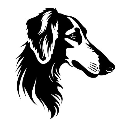 This striking black and white illustration features a dog's head in profile, showcasing elegant lines and a majestic expression, perfect for any dog lover's dのイラスト素材
