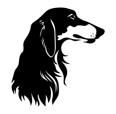 This elegant black and white silhouette features a dog's profile, capturing a moment of grace. Ideal for design and artistic projects, it reflects canine beauty.のイラスト素材
