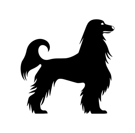 A striking silhouette of a dog featuring long flowing fur and a graceful pose. This artistic representation captures the elegance and charm of a beloved pet.のイラスト素材