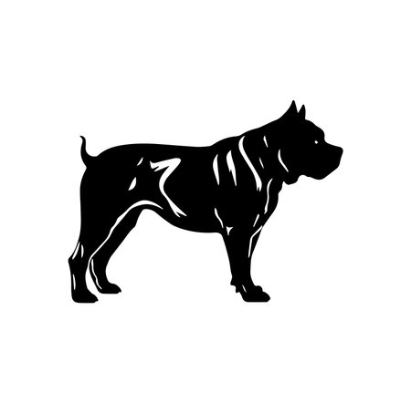 A striking black silhouette showcasing a strong dog in profile, captures the essence of loyalty and strength in a minimalist artistic design. Perfect for various creative projects.のイラスト素材