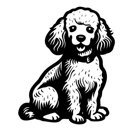 This playful cartoon illustration features a happy poodle dog in a seated position. The design showcases the cheerful expression and fluffy fur, perfect for pet lovers.のイラスト素材
