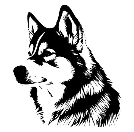 A striking black and white illustration showcasing the profile of a dog. The intricate design highlights the features and charm of this majestic animal, ideal for various creative projects.のイラスト素材