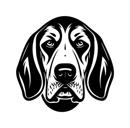 This striking black and white illustration features a dog's head in a portrait style. The bold lines and detailed features evoke emotion and showcase the dog's expression beautifully.のイラスト素材