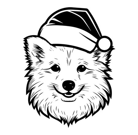 This charming illustration features a happy dog adorned with a Christmas hat, radiating joy and festive spirit. Perfect for holiday designs!のイラスト素材