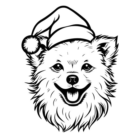 This charming illustration features a happy dog wearing a festive Santa hat, perfect for capturing the joyful spirit of the holiday season in art and design.のイラスト素材