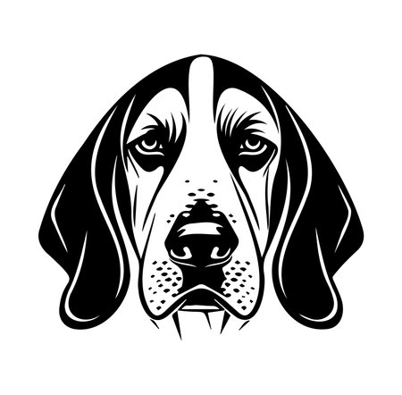 This black and white artistic illustration showcases a dog's portrait, focusing on expressive features and clean lines, perfect for various design projects.のイラスト素材