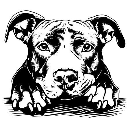 This black and white illustration features a relaxed dog portrait, capturing the gentle expression and features of a friendly canine in a creative and artistic style.のイラスト素材