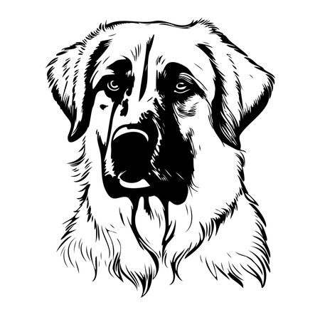 This striking black and white illustration showcases a dog head with detailed features. Ideal for art lovers seeking unique, eye-catching designs.のイラスト素材
