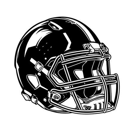 A detailed illustration of a black football helmet, showcasing protective gear used in the sport. Ideal for sports-themed projects, designs, or promotional materials.のイラスト素材
