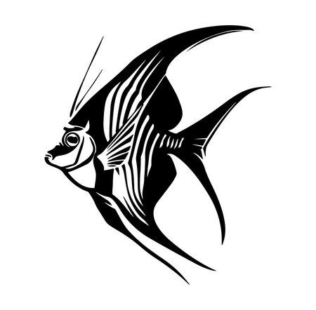 Striking black and white fish illustration perfect for artistic projects, decor, or graphic designs. A minimalist depiction capturing oceanic beauty and elegance.のイラスト素材