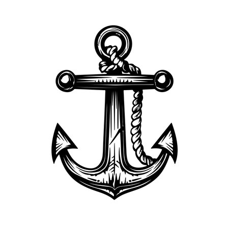 This vintage anchor design features intricate detailing with a rope, symbolizing strength and stability in nautical adventures and maritime culture. Ideal for various creative projects.のイラスト素材