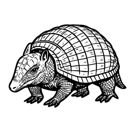 This artistic illustration depicts a realistic armadillo, showcasing its unique features and textures. Ideal for educational and wildlife themes.のイラスト素材
