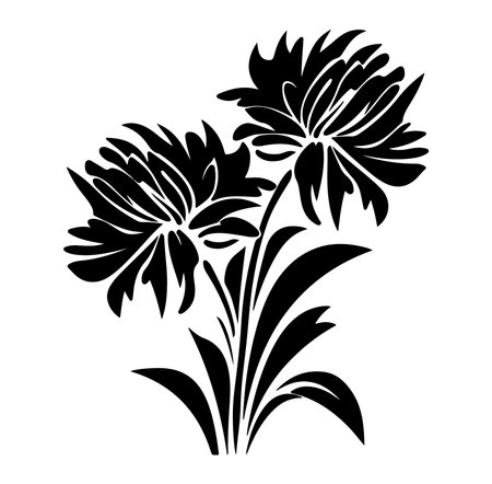 This elegant black silhouette features two stylized flowers with striking details, perfect for adding a touch of nature-inspired beauty to any design project.のイラスト素材