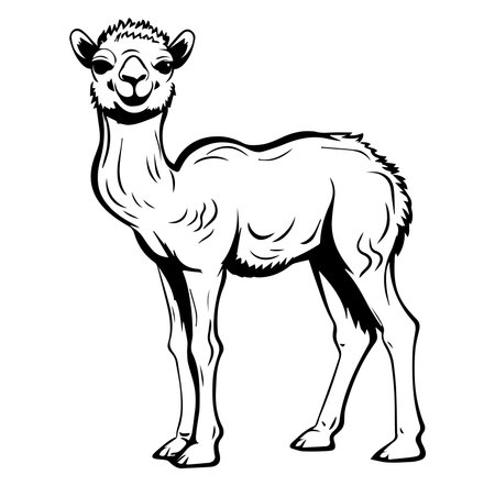 Attractive illustration of a smiling camel showcasing a fun character design. Ideal for creative projects, prints, or educational materials focusing on wildlife and nature.のイラスト素材