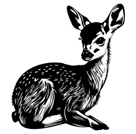 This artistic illustration showcases a relaxed fawn in a charming black and white design. Perfect for wildlife-themed projects and nature lovers.のイラスト素材