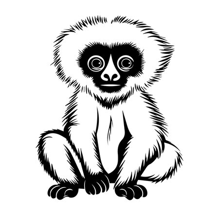This charming cartoon illustration features a cute monkey with large eyes and fluffy fur, perfect for children's materials or fun wildlife art.のイラスト素材