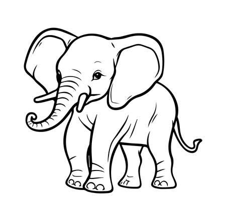 Adorable cartoon elephant illustration ideal for children's artwork and education. Perfect for coloring books, educational materials, and playful designs.のイラスト素材