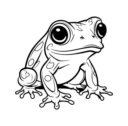 This striking line art features a frog with large eyes and intricate details. The design captures the essence of wildlife, perfect for creative projects.のイラスト素材