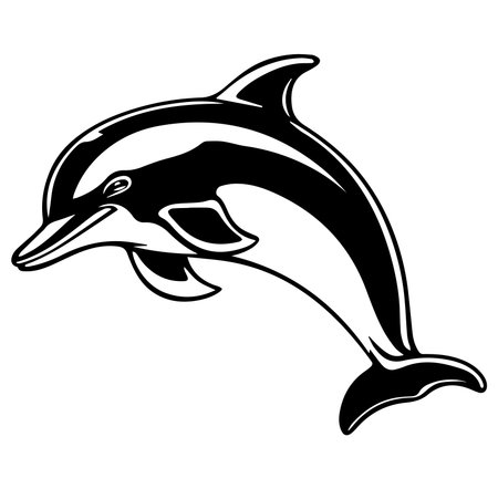 Dynamic black and white illustration of a dolphin, symbolizing freedom and elegance in marine life. Perfect for creative projects related to water, nature, and animals.のイラスト素材