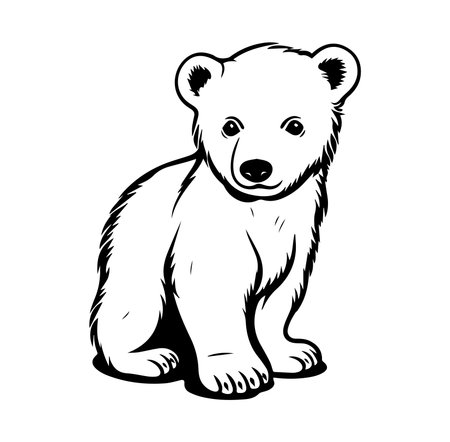 This charming cartoon baby bear illustration features a simple line art style. Perfect for childrenのイラスト素材