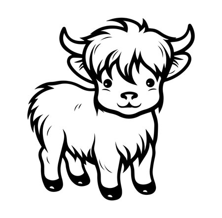 This charming cartoon illustration features a young goat with fluffy fur, radiating cuteness and playfulness. Ideal for farm-themed projects and children's art.のイラスト素材