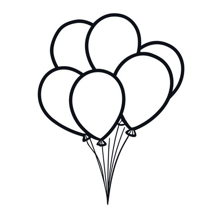 A simple black and white outline illustration of balloons, perfect for celebration themes. Ideal for party invitations, decorations, and joyful events.のイラスト素材