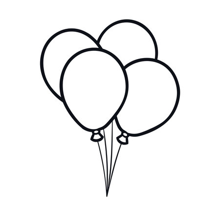 A set of four simple black outline balloons ideal for decorations at celebrations and events. Perfect for birthday parties, festive graphics, and joyful illustrations.のイラスト素材