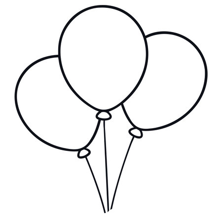 A minimalistic outline of three balloons perfect for decorations, representing joy and fun for various celebrations and events. Ideal for creative projects.のイラスト素材