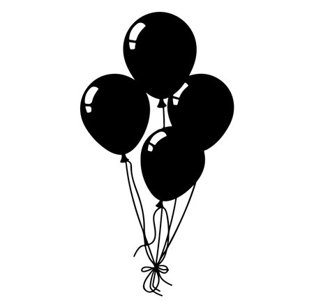 A collection of black balloons floating gracefully, creating a minimalist design. Ideal for themes of celebration, festivity, or party decorations.のイラスト素材