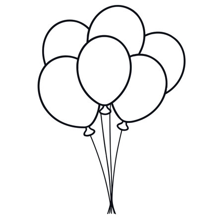 This illustration features a simple outline of seven balloons floating together, perfect for party themes, celebrations, and joyful events. Ideal for cheerful designs.のイラスト素材