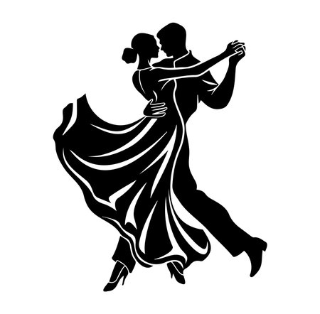 Captivating silhouette of an elegant couple dancing joyfully together. This image beautifully represents romance, movement, and artistic expression in dance.のイラスト素材