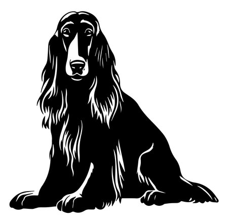 A striking black silhouette of a graceful dog seated in profile. This elegant illustration captures the essence of canine companionship and beauty, ideal for pet lovers.のイラスト素材