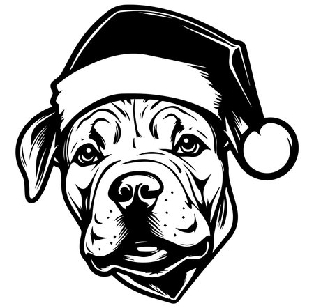 Charming illustration of a dog wearing a Santa hat, perfect for holiday designs. This festive graphic brings joy and cheer to any winter occasion.のイラスト素材