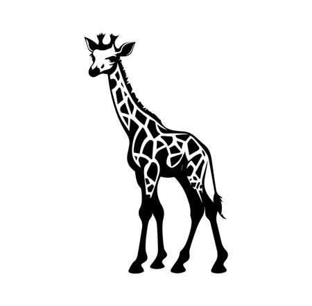 A striking black and white silhouette of a giraffe featuring detailed patterns. This elegant design captures the grace and uniqueness of this iconic animal in a minimalist style.のイラスト素材