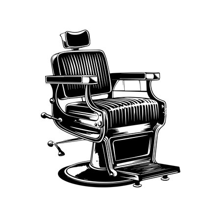 A vintage barber chair featuring a classic design, ideal for hair salons, barbershops, and grooming spaces. Stylish and comfortable seating for a professional environment.のイラスト素材