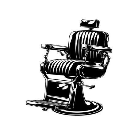 An elegant vintage barber chair illustration in black. Perfect for salon branding, hairdressing services, or retro themed decor showcasing grooming artistry.のイラスト素材