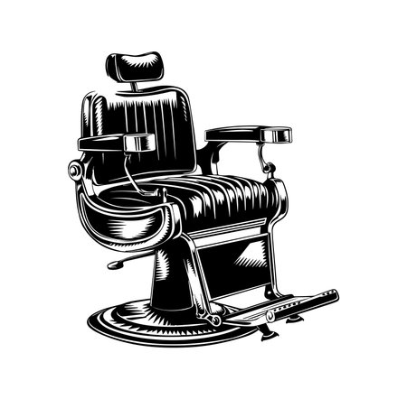 This detailed vintage barber chair illustration captures the essence of traditional barbershops, offering a retro touch for any grooming space or decor theme.のイラスト素材