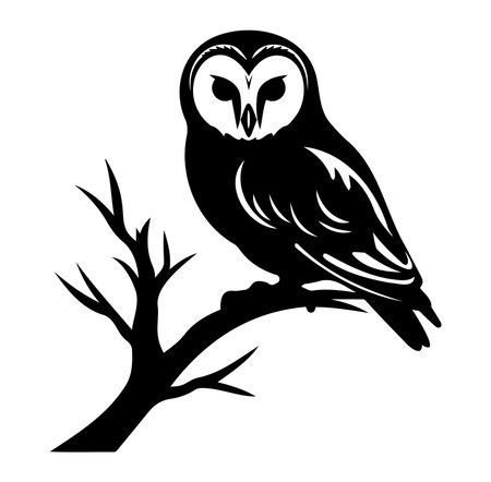 This elegant owl sits gracefully on a branch, showcasing a minimalist silhouette design. Perfect for art and decor, it captures the beauty of wildlife.のイラスト素材