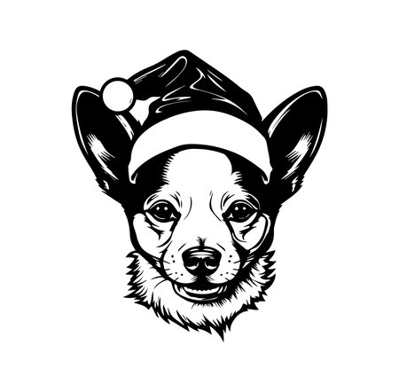 This charming illustration features a cute dog wearing a Christmas hat, perfect for holiday themed projects and designs. Ideal for seasonal cards and decorations.のイラスト素材