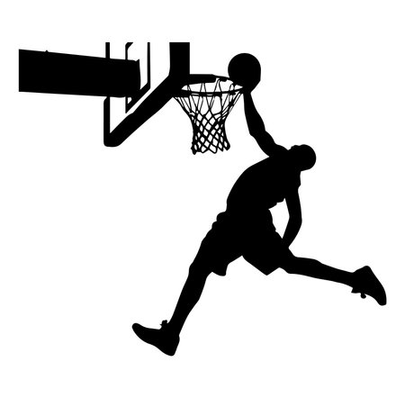 This dynamic silhouette captures a basketball player executing a powerful dunk, highlighting...