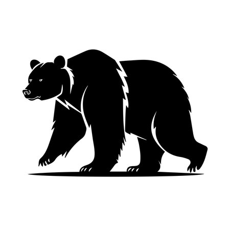 A striking silhouette of a majestic black bear walking gracefully against a white backdrop. This graphic showcases the powerful presence of wildlife in nature.のイラスト素材